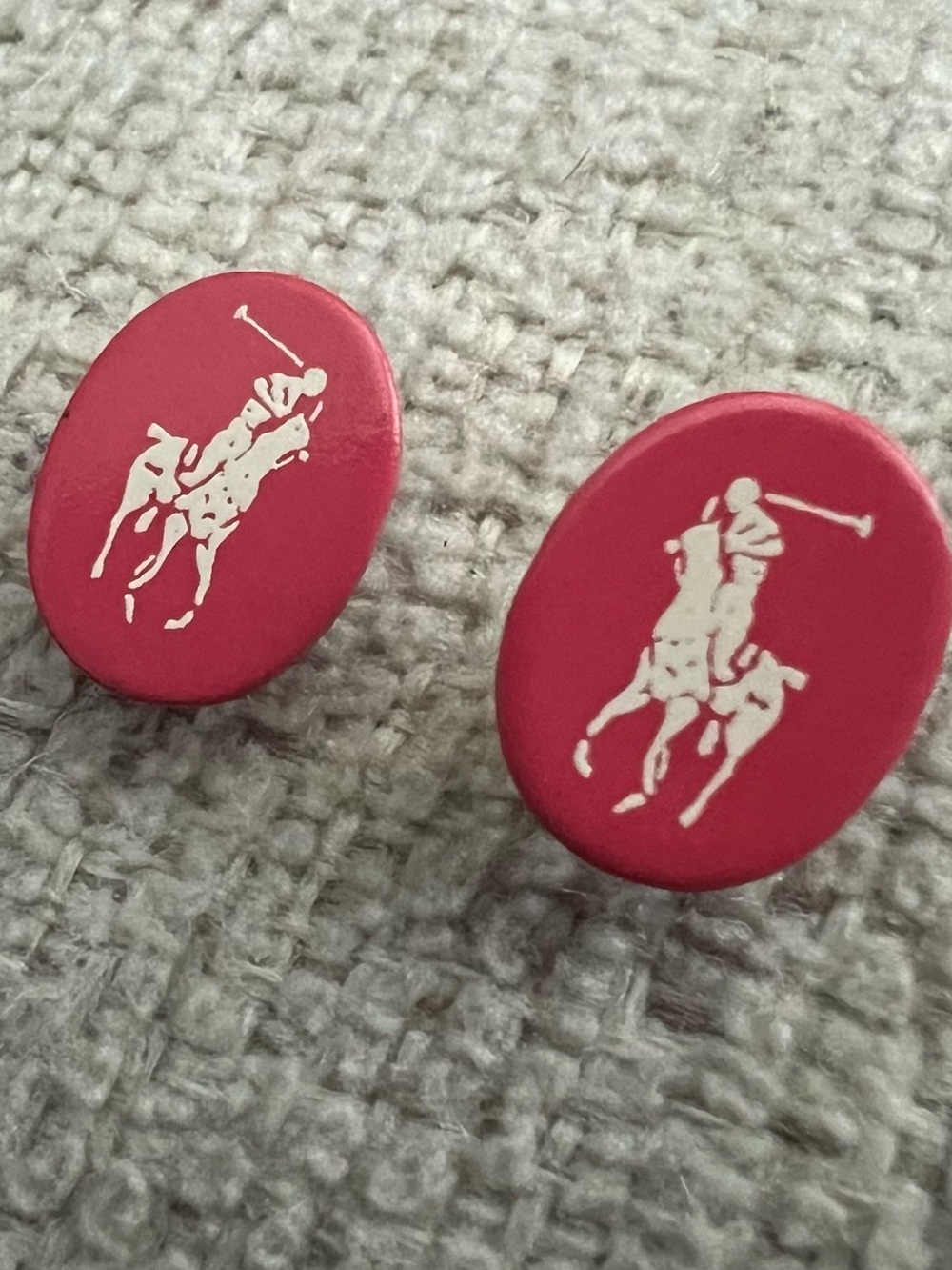 Vintage Polo Ralph Lauren pink oval enamel polo player stud earrings 0.5”